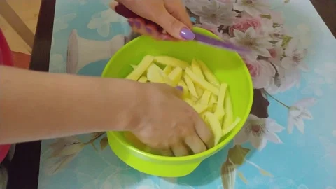 Potato cutting Stock Footage 134345070