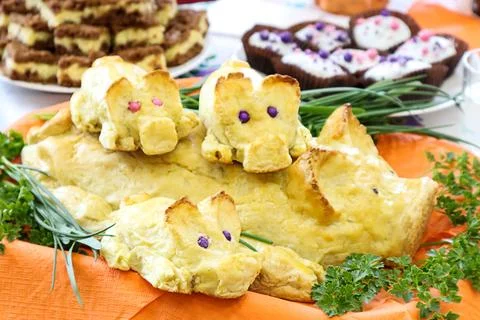 Potato dish in the form of piglets Stock Photos
