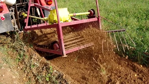 Potato harvesting with tractor Stock Footage 82352474