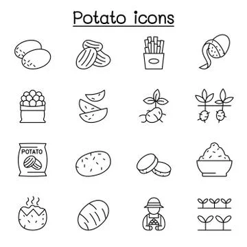 Potato icon set in thin line style Stock Illustration
