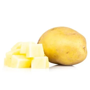 Potato isolated on white background slice cube fresh Foto stock