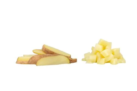 Potato isolated on white background slice cut pile cube piece Stock Photos