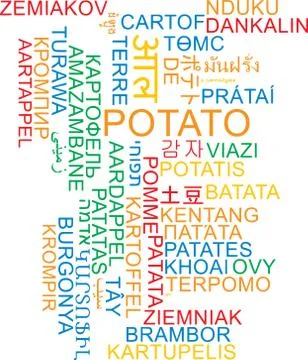 Potato multilanguage wordcloud background concept Illustrazione stock