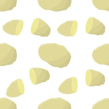 Potato Seamless Pattern. Whole, Slices, Half, Circle Potatoes. Tasty Vegetable Illustrazione stock