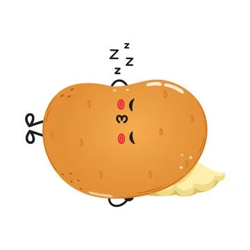 Potato sleeping character. Vector hand drawn cartoon kawaii character illus.. Stock Illustration