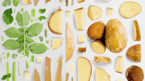 Potato Slice and Leaf Collection Stock-Footage 220612024
