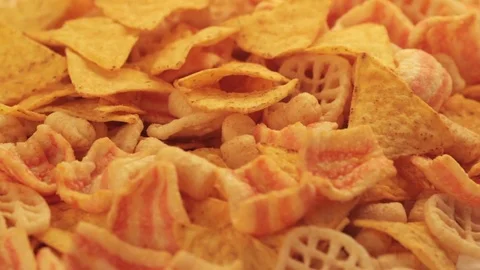 Potato snack and chips falling down Stock Footage 75456421