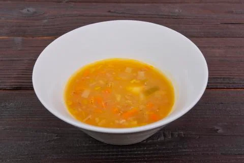 Potato soup with flakes on a table Stock Photos