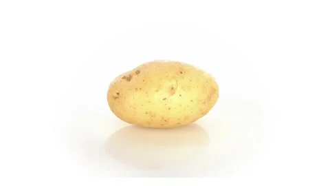Potato spinning  isolated on white background Stock Footage 222455764