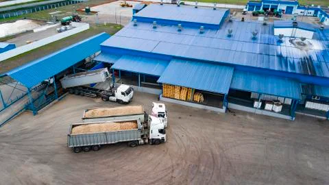 Potato starch processing plant top view Stock Photos