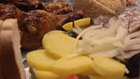 Potatoes and dishes on table Stock Footage 147029721