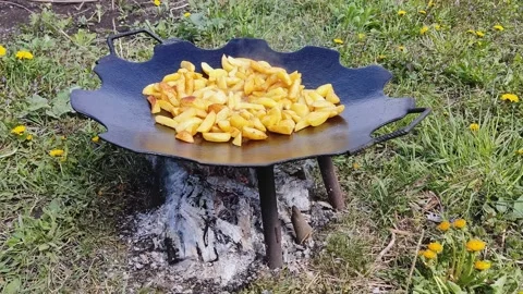 Potatoes are fried on a plate Stock Footage 189766937