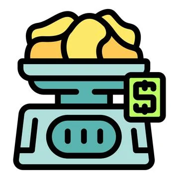 Potatoes being weighed on a kitchen scale showing price icon, retail food p.. Stock Illustration