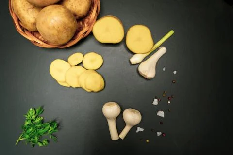 Potatoes on a black background Stock-Fotos