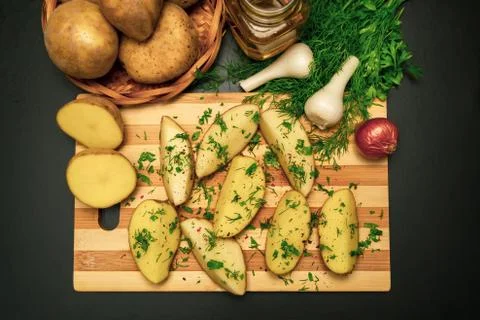 Potatoes on a black background Foto stock