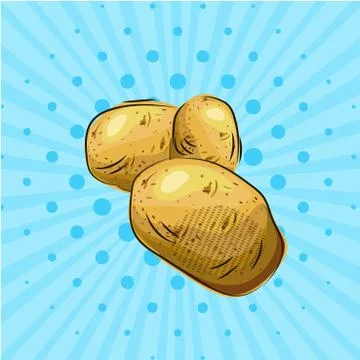 Potatoes on blue background. Vector illustration. Hand drawn on style pop art Stock Illustration