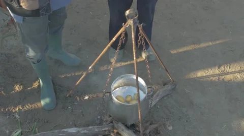 Potatoes boil on fire Stock Footage 62451047