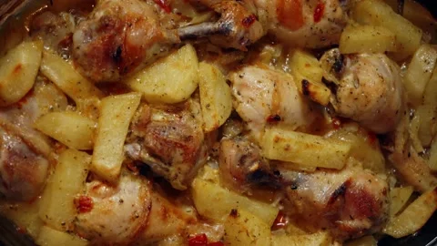 Potatoes with chicken only from the oven Stock Footage 207086381