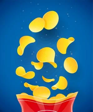 Potatoes chips. Fast-food in packaging. Stock Illustration