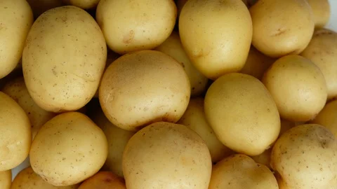 Potatoes close-up. Rotating potatoes as background video Stock Footage 128329523