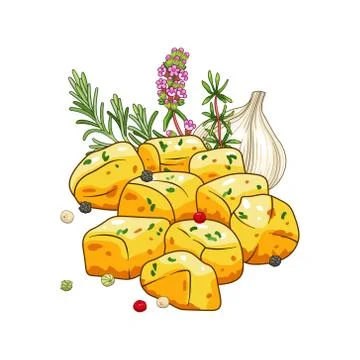 Potatoes dish vector illustration with spices Stock Illustration