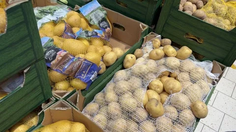 Potatoes Displayed in a Supermarket Stock Footage 286430752