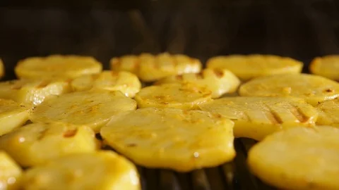 Potatoes fried on the grill top view Stock Footage 100606139