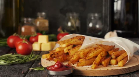 Potatoes with ketchup Stock Footage 63033245