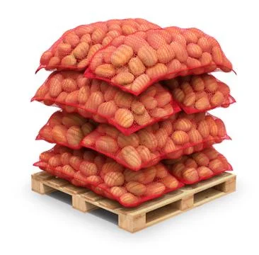 Potatoes in red burlap sacks Stock Illustration