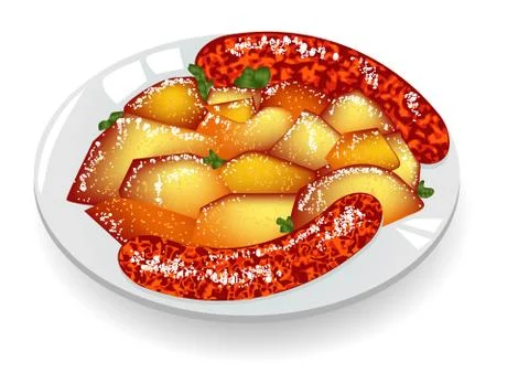 Potatoes with sausage Stock Illustration