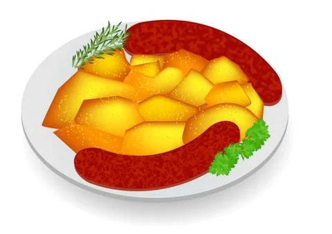 Potatoes with sausage Stock Illustration