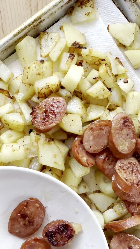 Potatoes with sausage vertical Stock Footage 219238144