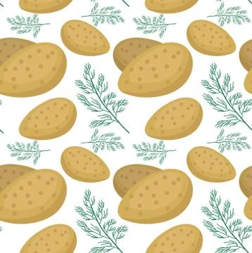 Potatoes seamless pattern. Praties endless background, texture. Vegetable b.. Stock Illustration
