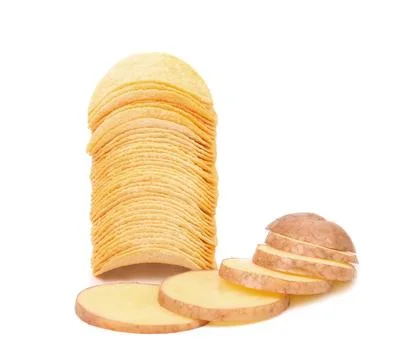  Potatoes slices and stack of chips. Potatoes slices and stack of chips. I... Stockfoto's