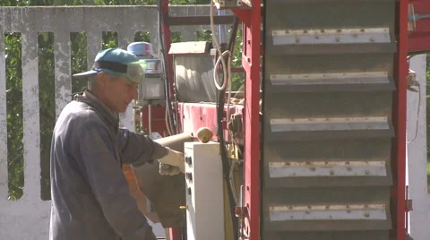 The potatoes take on the Assembly line Stock Footage 63153942