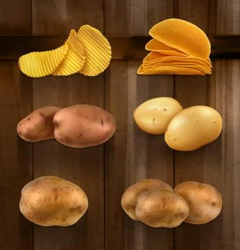 Potatoes vector set on wooden background Stock Illustration