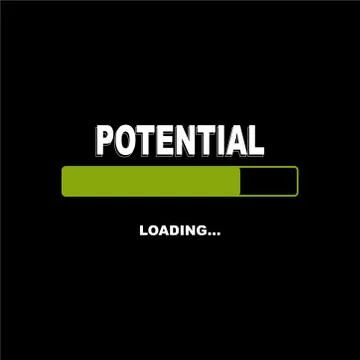 Potential Loading text and progress bar isolated on black background Illustrazione stock