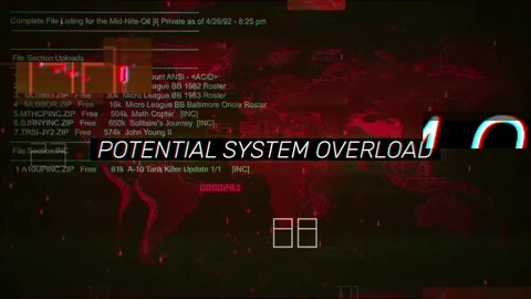 Potential System Overload Warning Text on hacking background screen Stock Footage 317050048