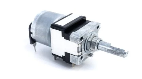 Potentiometer a variable resistor with motor for audio volume Stock Photos
