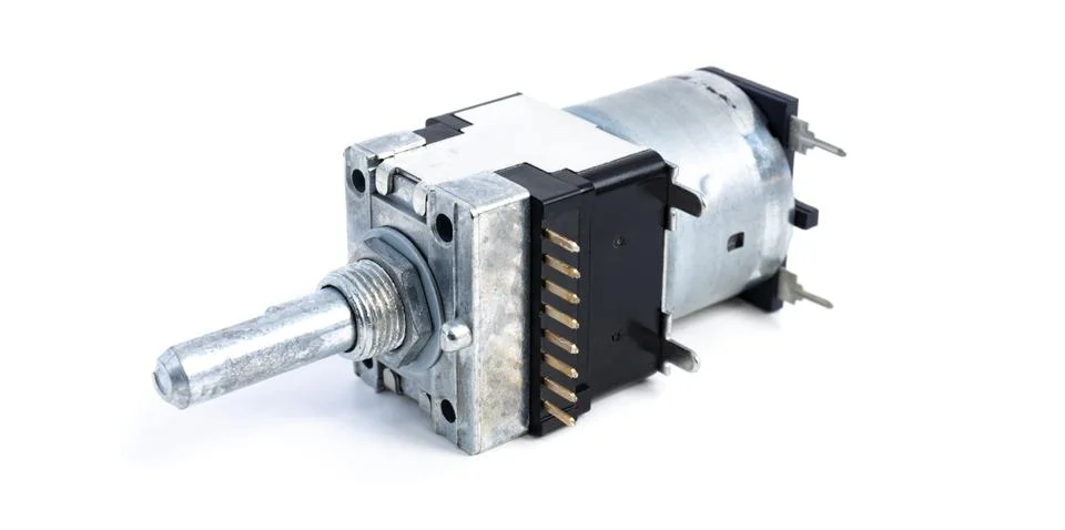 Potentiometer a variable resistor with motor for audio volume Stock Photos