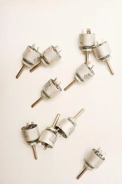 Potentiometers. Variable resistors. Devices for voltage changes. 스톡 사진