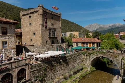 Potes river Quiviesa Deva a Cantabria village of Spain Stock Photos
