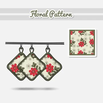 Potholders Red Flowers Stock Illustration