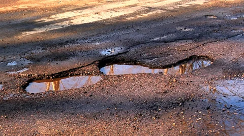 Pothole Double Hole Wet Fast Stock Footage 36806074