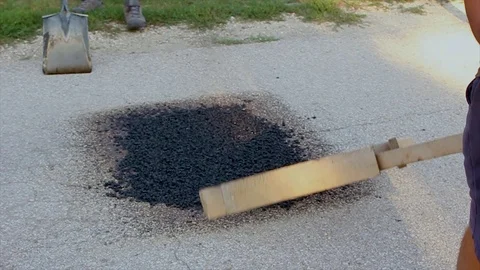 Pothole fixing - road work Stock Footage 112973513