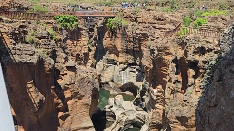 Pothole Gorge with Waterfall, Bourke's Luck Potholes, South Africa 8K Stock Footage 347909788