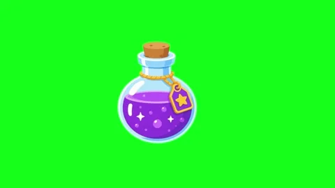 Potion animated magic glass bottle with bubbling purple liquid and sparklin.. Stock Footage 341906203