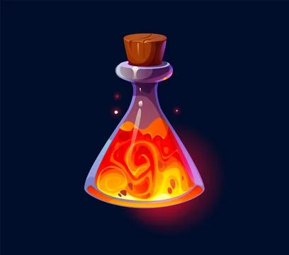 Potion bottle with fire, witch magic elixir poison Stock Illustration