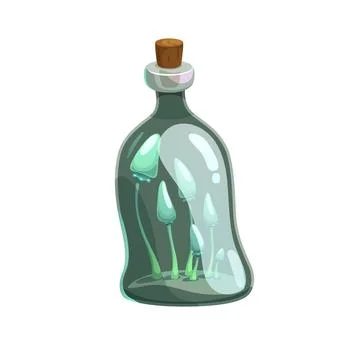 Potion bottle, flask with mushrooms vector icon Stock Illustration