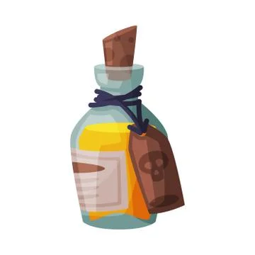 Potion Bottle, Glass Flask with Liquid, Witchcraft Attribute, Happy Halloween Stock Illustration